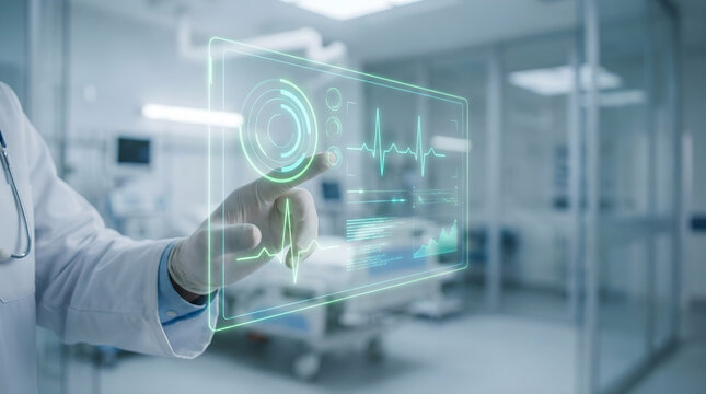 Surgeon Using Large Holographic Medical Data Dashboard - Powered by Adobe