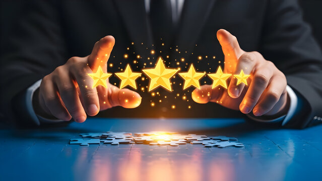 Five Star Rating and Customer Satisfaction with Puzzle Pieces Concept