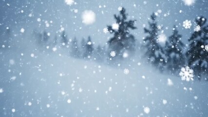 A beautiful winter landscape background with falling snowflake patterns and bokeh effects, perfect for a magical Christmas scene