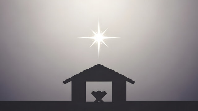 The Nativity Silhouette: A minimalist, yet evocative, silhouette of the nativity scene, illuminated by a brilliant star, capturing the essence of the holy night.