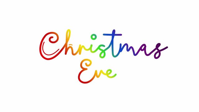 Christmas eve One line continuous animated typography intro outro, hand drawn calligraphy monoline vintage text on background, animated Calligraphy lettering animation video rainbow type on white bg