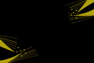 Japanese style decoration golden Brush - Yellow abstract light burst accents on black background with modern decorative corner design