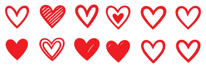 Hearts icon in hand drawn style. Handmade painted heart vector illustration on isolated background. Love doodle sign business concept.