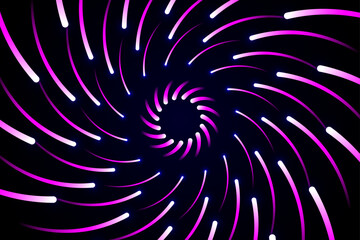 Pink and blue spiral light trails on black background with glowing abstract motion pattern - abstract background with spiral purple 