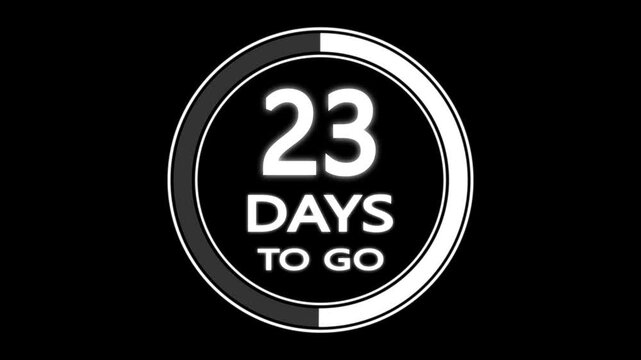 45 days to go, motion graphics running numbers counting days. minimal circle loader with 1 to 45 days to go progress. timer, countdown