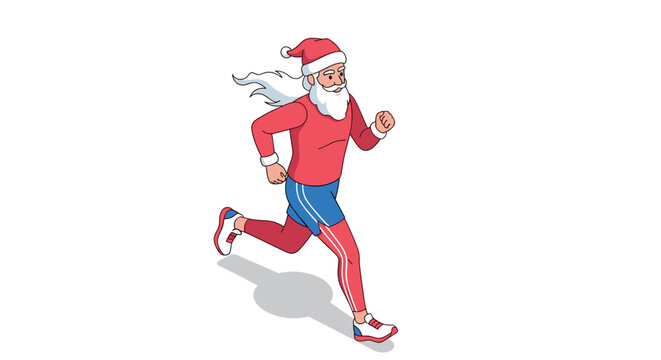Festive santa claus running in casual sportswear during holiday season