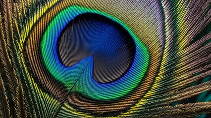 Obraz premium Close-up of a Vibrant Peacock Feather Eye Pattern.