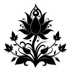 Fantasy Flora clean black silhouette design white background