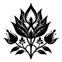 Fantasy Flora clean black silhouette design white background