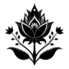 Fantasy Flora clean black silhouette design white background