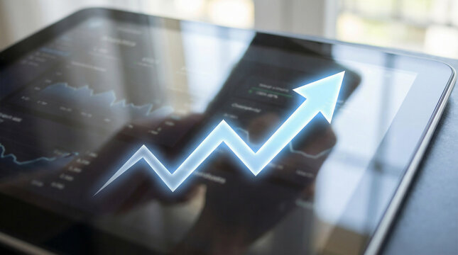 Close-up of a tablet showing financial graphs, ideal for business reports or presentations.