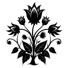 Fantasy Flora clean black silhouette design white background