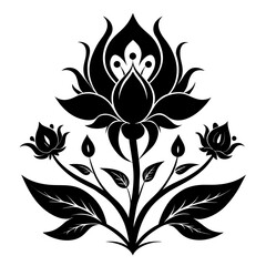 Fantasy Flora clean black silhouette design white background