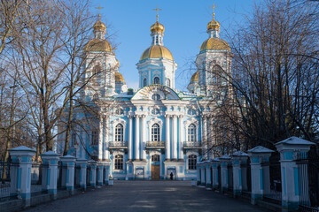 Fototapeta premium A view of the ancient St. Nicholas Naval Cathedral on a sunny December day, Saint Petersburg