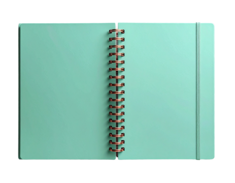 Mint Cover Binder Notebook with Copper Rings, Flat Front View, Office Supplies Isolated PNG (2)