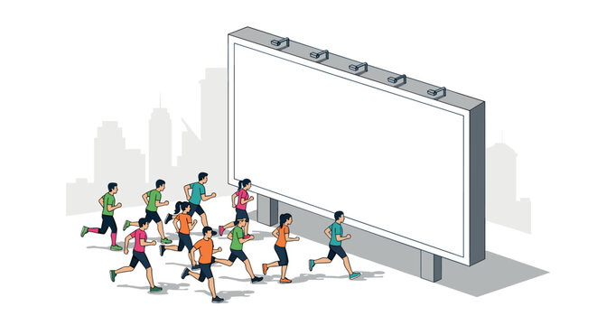 Runners in front of large blank billboard in urban setting