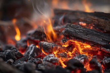 燃える薪と炎