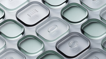 Abstract close up of clear glass tiles with light green tint