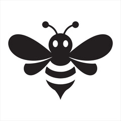 Simple black silhouette of a bee on a white background