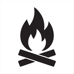 Campfire silhouette icon with crossed logs for outdoor adventure