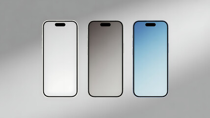Three modern smartphones with different color gradients on a neutral background