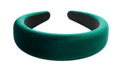 Padded, teal headband, velvet texture, isolated on a black background
