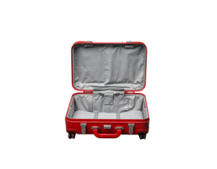Open Red Hardshell Suitcase on Transparent Background