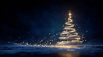Luminous Spiral: Golden Sparkle Christmas Tree in Night Sky