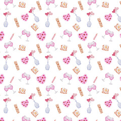 Seamless Watercolour Valentine’s Pattern with Romantic Hearts and Soft Artistic Texture, transporent background, PNG format