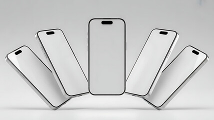 Modern smartphone mockups arranged in a semicircle on a white background