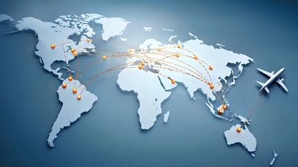 Naklejka premium Global Flight Routes: Connecting Continents Through Air Travel Networks