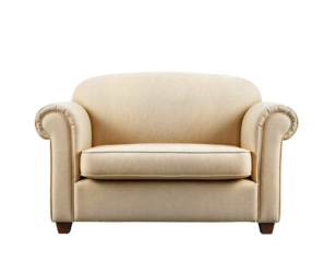 Elegant Cream Upholstered Armchair with Transparent Background
