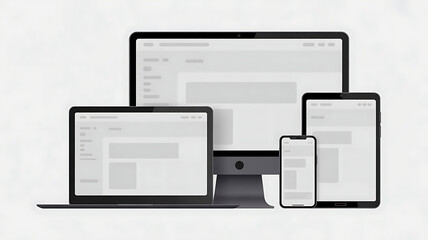 Responsive design mockup of various devices displaying a website or application