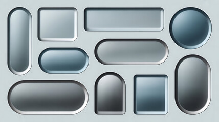 Realistic set of metal trays in various shapes and sizes