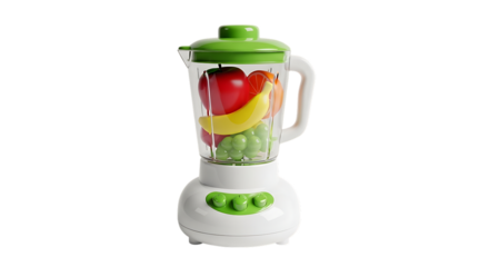 Toy Blender Filled With Colorful Plastic Fruits And Vegetables On A Black Background Keywords: toy blender, kitchen appliance toy, play food, pretend play