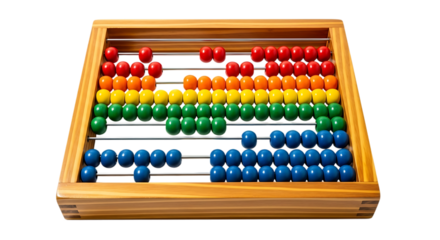 Wooden Abacus with Rainbow Colored Beads on Black Background Keywords: abacus, wooden abacus, counting frame, educational toy, math tool, learning aid