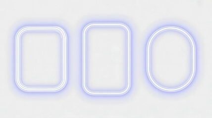 Three rounded neon frames with soft shadows on white background