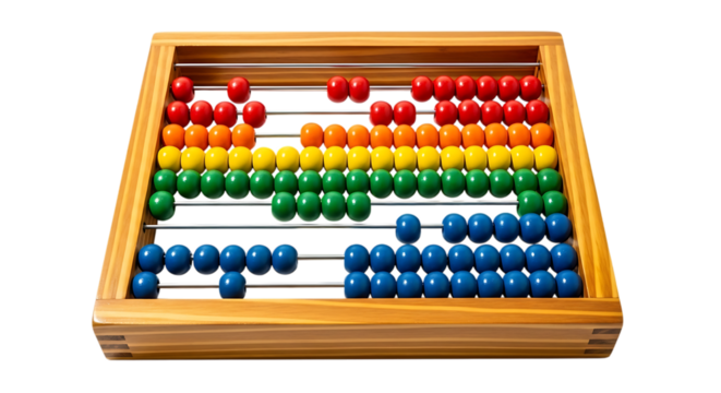 Wooden Abacus with Rainbow Colored Beads on Black Background Keywords: abacus, wooden abacus, counting frame, educational toy, math tool, learning aid