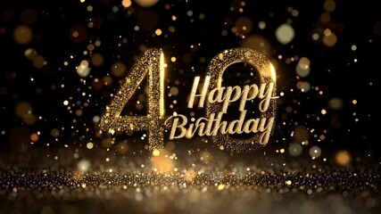 Shimmering Gold 40 Happy Birthday Text with Elegant Bokeh Lights and Sparkling Confetti on Warm Background - Powered by Adobe