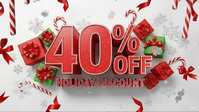40% OFF Holiday Discount Animation with Gift Boxes | Christmas 4K Promo