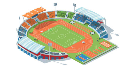 Obraz premium Isometric sports stadium with multi-purpose athletic field and seating