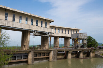 Naklejka premium The Gal hydroelectric power station's spillway on a May day. Abkhazia