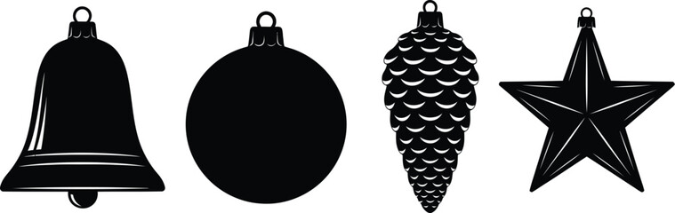 Simple black and white christmas ornaments in a row