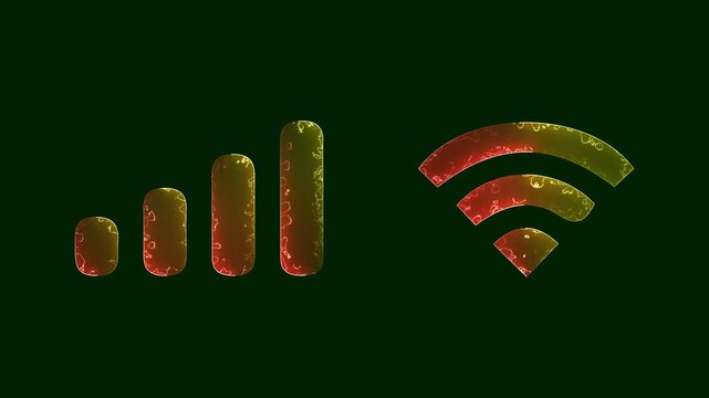 Animated wifi signal strength indicator fluctuating on green background with seamless looping at maximum intensity and fast paced
