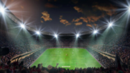A blurred background of a pulsating football stadium full of enthusiastic fans passionately...
