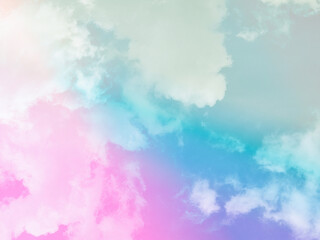 beauty sweet pastel purple and pink colorful with fluffy clouds on sky. multi color rainbow image. abstract fantasy growing light