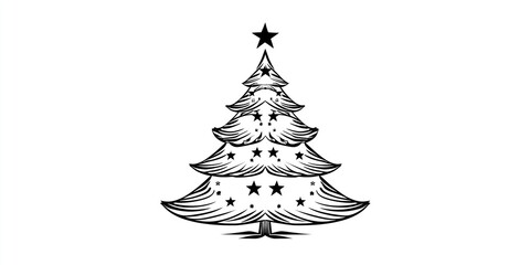 Black and White Christmas Tree with Star Decorations for Holiday Design