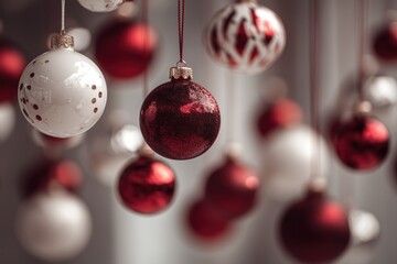 Hanging Christmas Ornaments with Red and White Color Scheme for Holiday Decorations