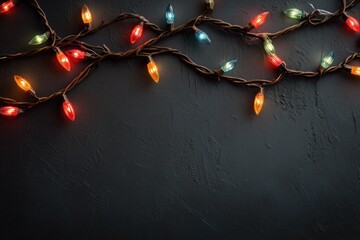 Colorful String Lights on Dark Wall Background for Holiday Decor