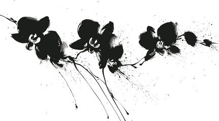 Naklejka premium Oriental ink painting of orchid flowers in traditional brush style on white background